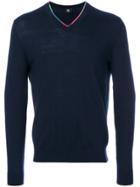 Ps By Paul Smith Multicolour Trim V-neck Sweater - Blue