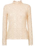 Helmut Lang - Lace High Neck Top - Women - Cotton/spandex/elastane/polyimide - M/l, Yellow/orange, Cotton/spandex/elastane/polyimide