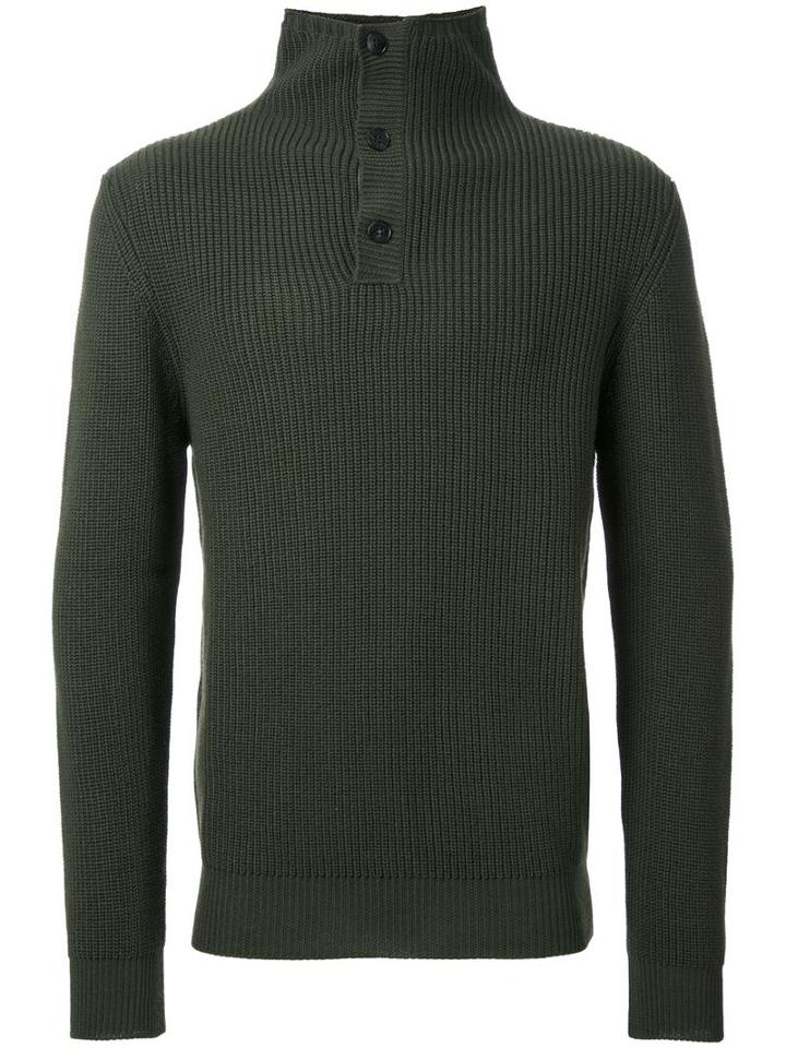 Kent & Curwen Buttoned High Neck Jumper, Men's, Size: Medium, Green, Wool