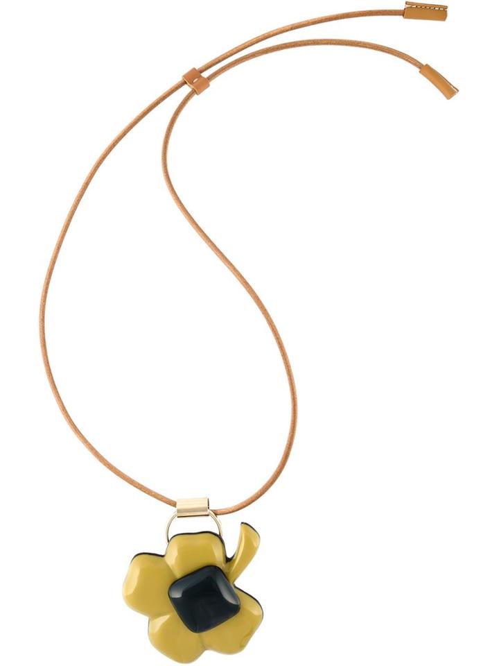Marni Flower Pendant Necklace, Women's, Black, Resin/leather