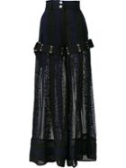 Sacai - Calligraphy Embroidered Palazzo Pants - Women - Cotton/polyester - 2, Blue, Cotton/polyester