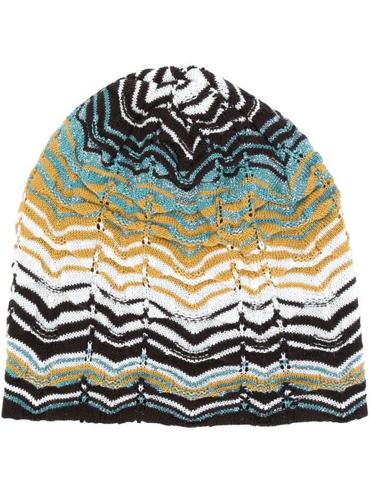 Missoni Zig Zag Knit Beanie, Women's, Blue, Acrylic/polyester/cashmere/wool