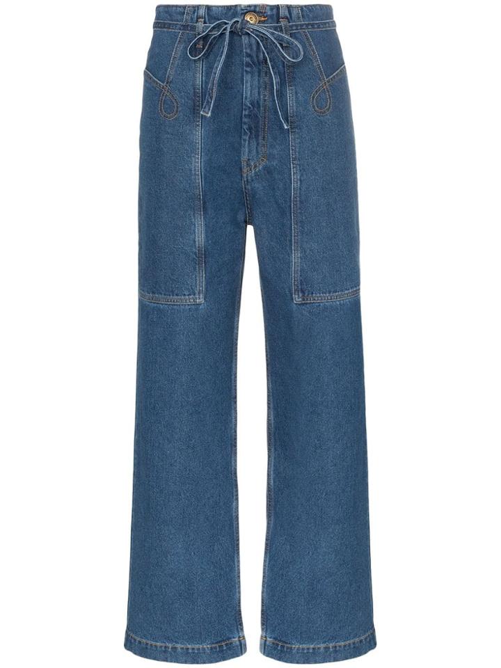 Nanushka Gemini Belted Wide Leg Jeans - Blue