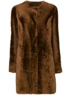 Drome - Collarless Fur Effect Coat - Women - Leather/cupro - L, Brown, Leather/cupro