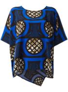 Issey Miyake Stylised Print Blouse, Women's, Size: 3, Blue, Polyester