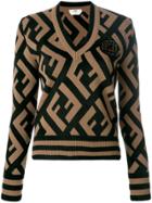 Fendi Ff Logo Knit Sweater - Brown