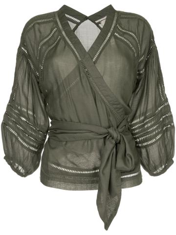Torrazzo Donna Belted Waist Blouse - Green