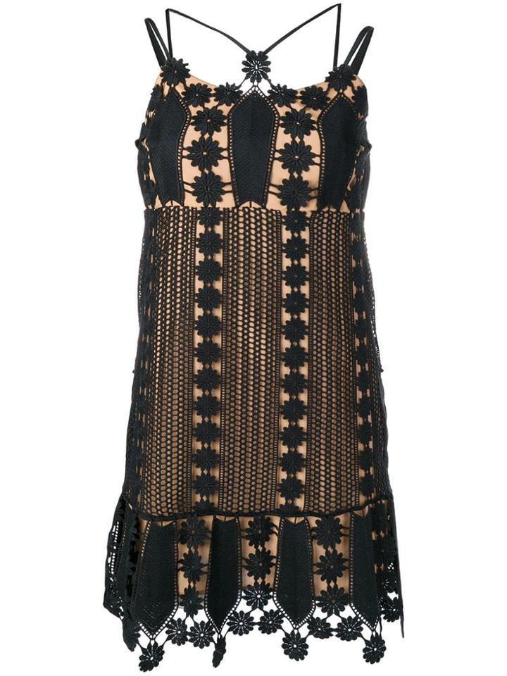 Self-portrait Embroidered Floral Mini Dress - Black