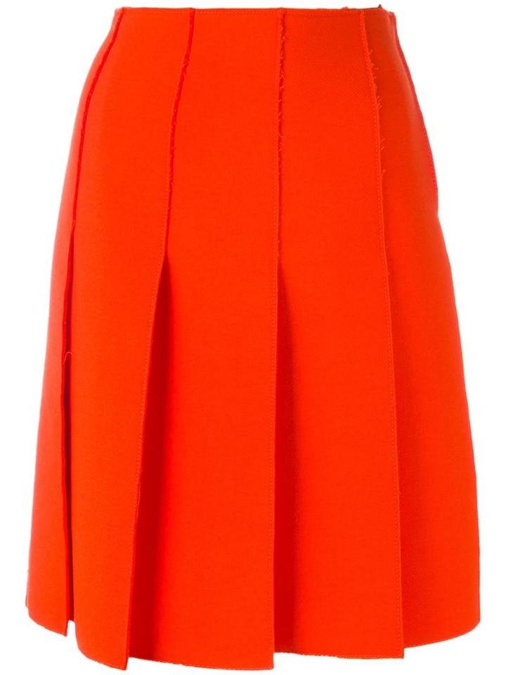 Emilio Pucci Frayed Edge Pleated Skirt, Women's, Size: 42, Yellow/orange, Virgin Wool