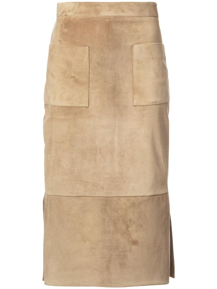 Cushnie Et Ochs - Suede Straight Skirt - Women - Calf Suede - 4, Nude/neutrals, Calf Suede