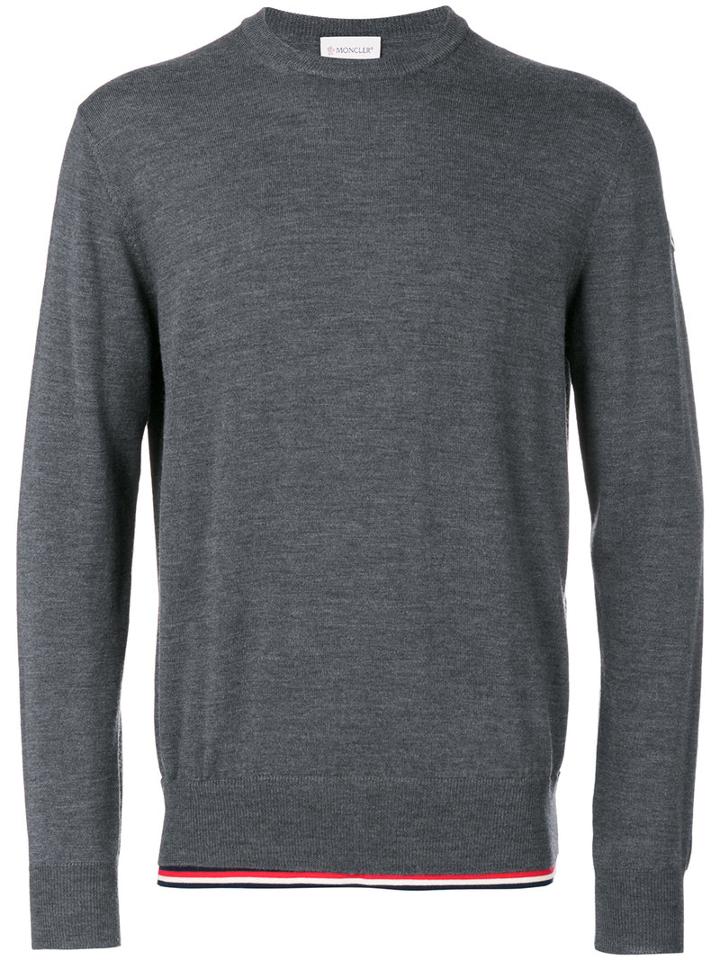 Moncler - Tri-tone Trim Knitted Jumper - Men - Virgin Wool - M, Grey, Virgin Wool
