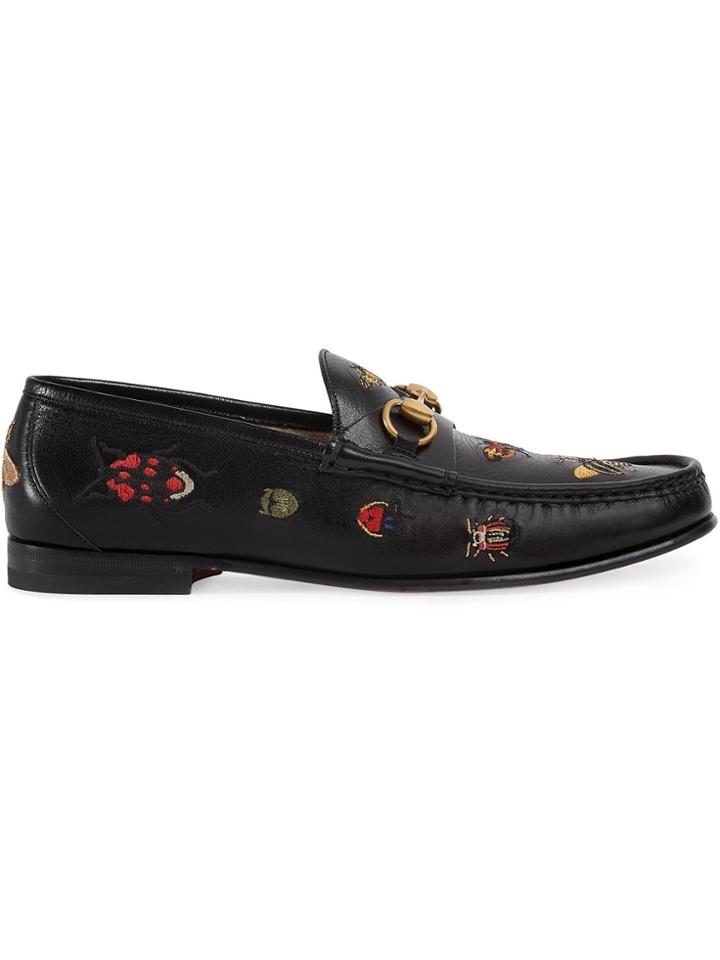 Gucci Embroidered Horsebit Loafers - Black