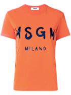 Msgm - Logo Print T-shirt - Women - Cotton - Xs, Yellow/orange, Cotton