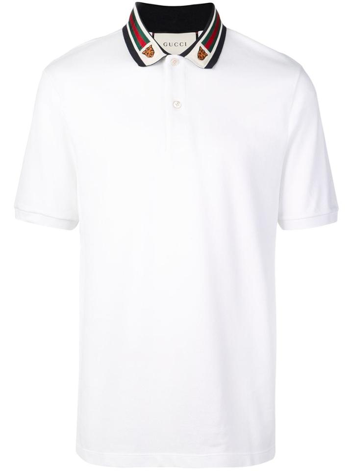 Gucci Cotton Polo With Web And Feline Head - White
