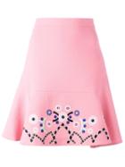 Peter Pilotto Embroidered A-line Skirt, Women's, Size: 10, Pink/purple, Polyester/acetate/wool