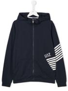 Emporio Armani Kids Printed Logo Hooded Jacket - Blue