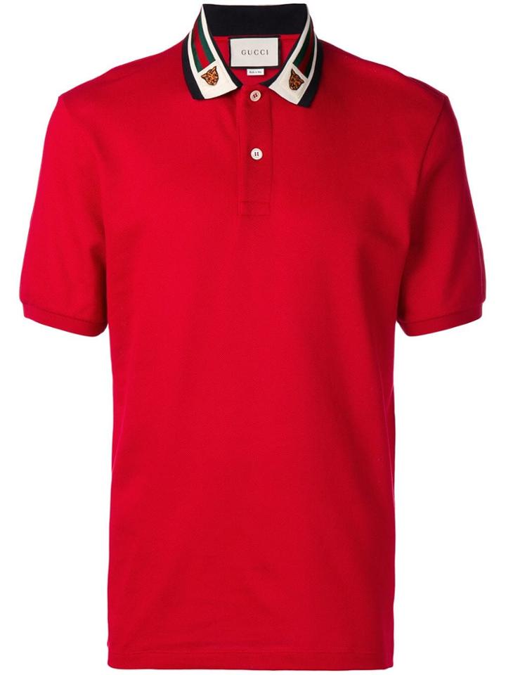 Gucci Web And Feline Head Polo Shirt - Red