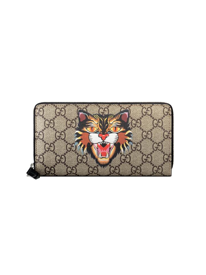 Gucci Angry Cat Print Gg Supreme Zip Around Wallet - Nude & Neutrals