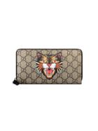 Gucci Angry Cat Print Gg Supreme Zip Around Wallet - Nude & Neutrals