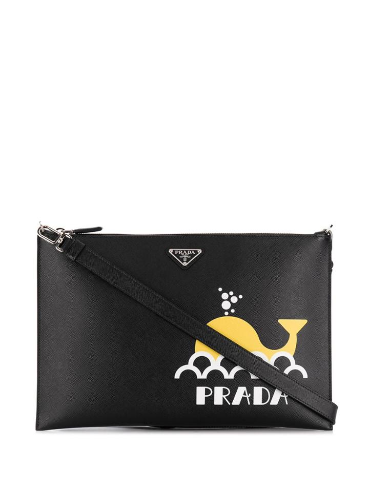 Prada Printed Saffiano Clutch - Black