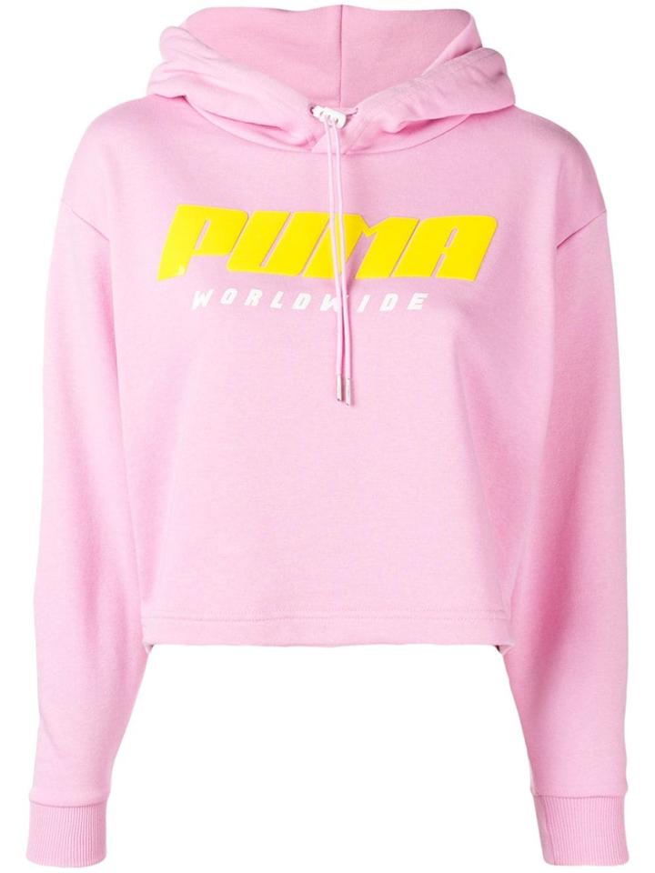 Puma Cropped Logo Hoodie - Pink