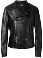 Dolce & Gabbana Classic Biker Jacket, Men's, Size: 48, Black, Silk/nappa Leather/bos Taurus