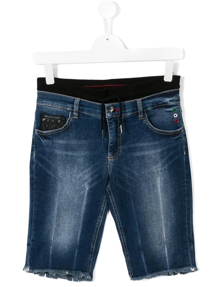 Philipp Plein Junior Frayed Edges Denim Shorts - Blue