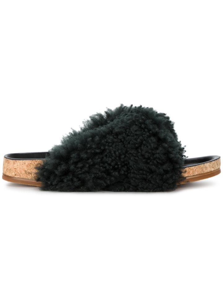Chloé Kerenn Shearling Slider Sandals - Green