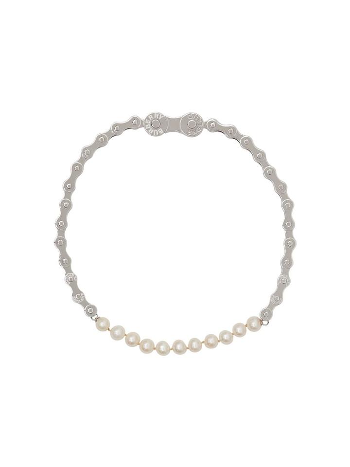 Burberry Pearl Detail Bicycle Chain Palladium-plated Necklace - Silver