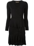 Roberto Cavalli Ruffled Mini Dress, Women's, Size: 44, Black, Viscose
