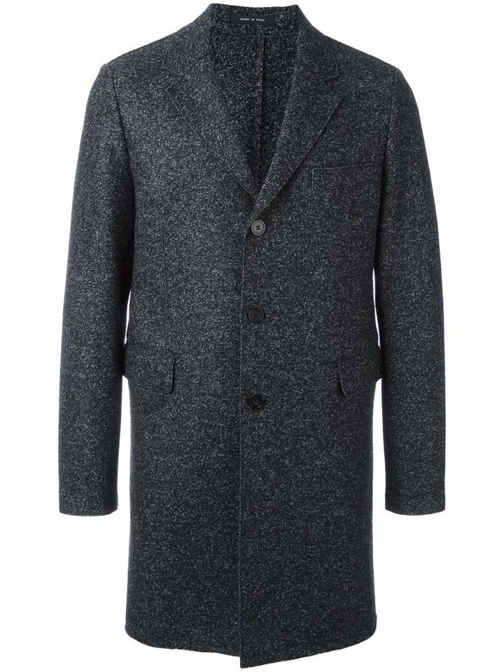 Emporio Armani Bouclé Effect Coat, Men's, Size: 52, Grey, Virgin Wool