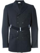 Comme Des Garçons Homme Plus Belted Striped Blazer, Men's, Size: Medium, Blue, Cupro/wool
