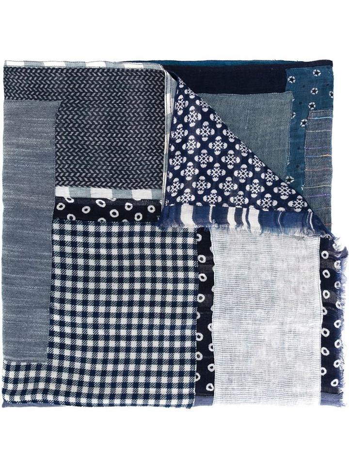 Al Duca D'aosta 1902 Multi Pattern Frayed Knitted Scarf, Men's, Blue, Linen/flax
