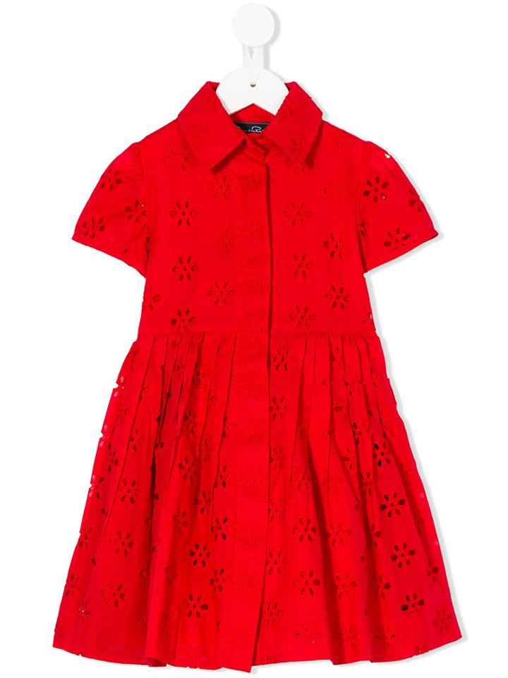 Oscar De La Renta Kids - Perforated Detail Dress - Kids - Cotton - 6 Yrs, Red
