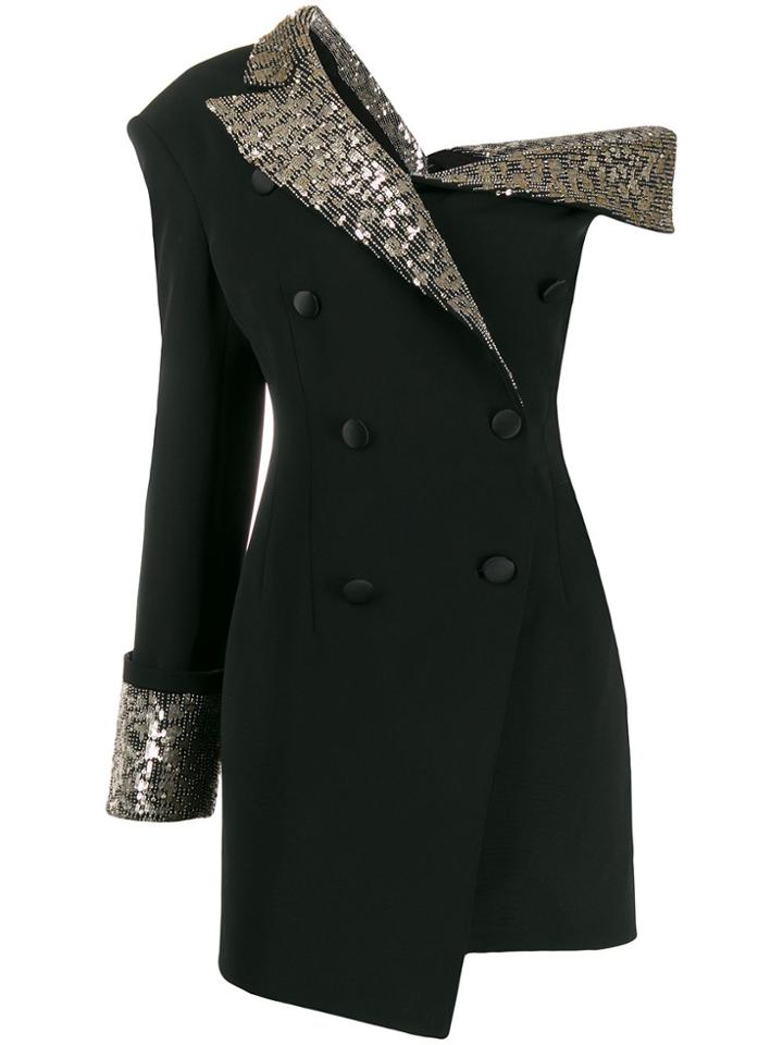 Redemption Asymmetric Lapel Tuxedo Dress - Black