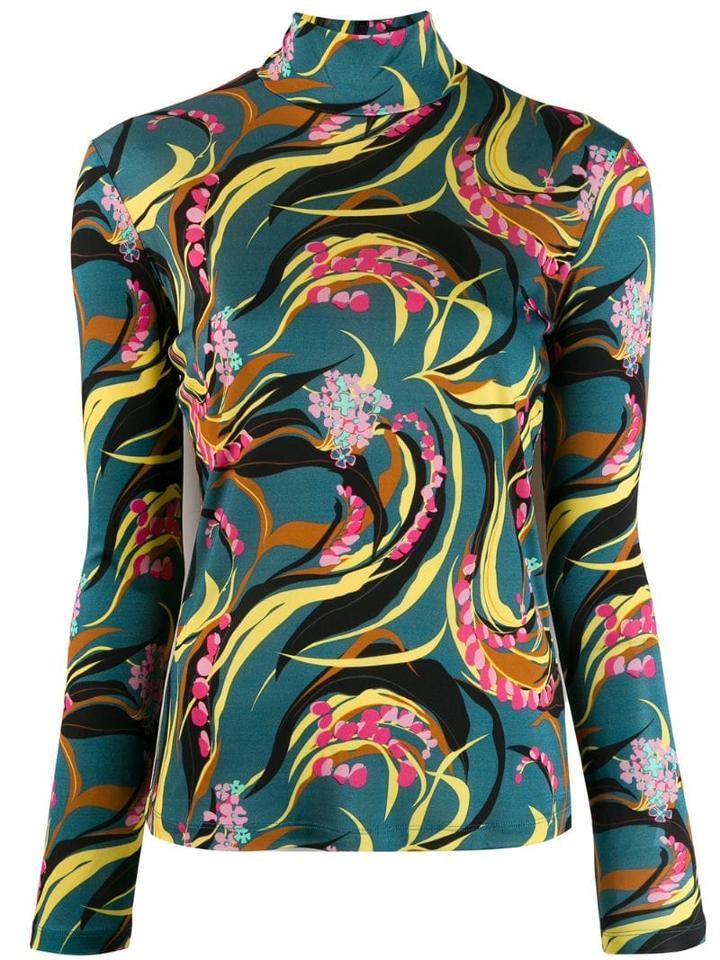 La Doublej Printed Turtleneck Top - Blue
