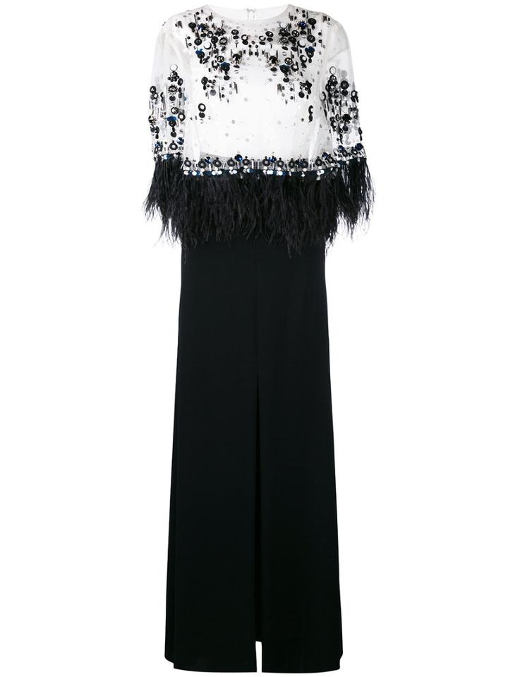 Talbot Runhof - Monice1 Feather And Sequin Embroidered Gown - Women - Silk/feather Down/polyester/triacetate - 34, Black, Silk/feather Down/polyester/triacetate