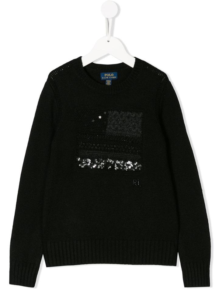 Ralph Lauren Kids Sequin V-neck Sweater - Black