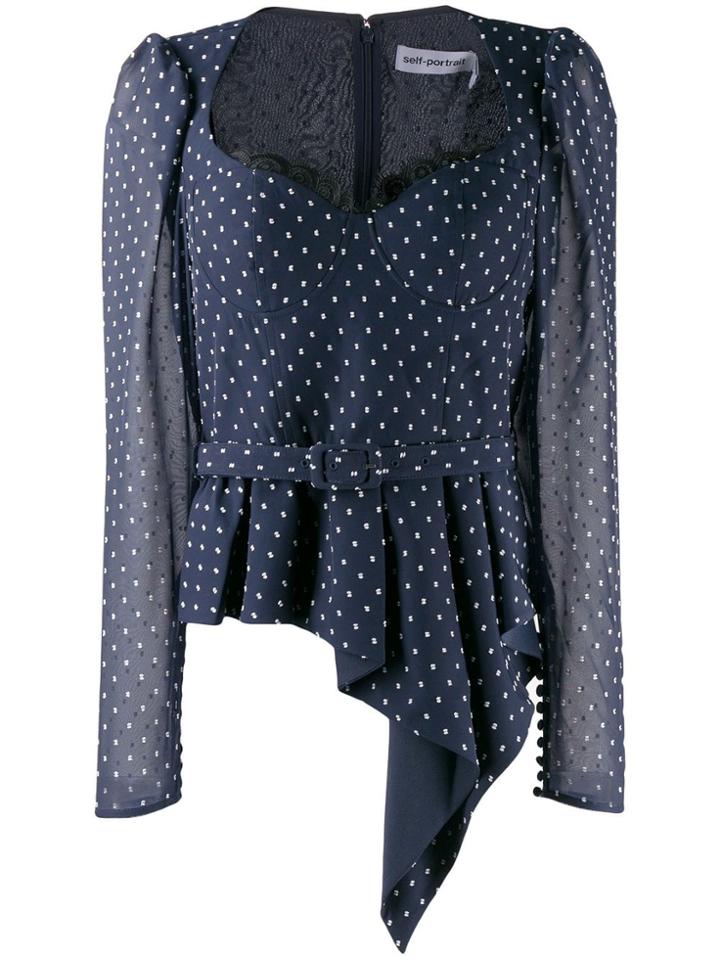 Self-portrait Flare Polka-dot Blouse - Blue