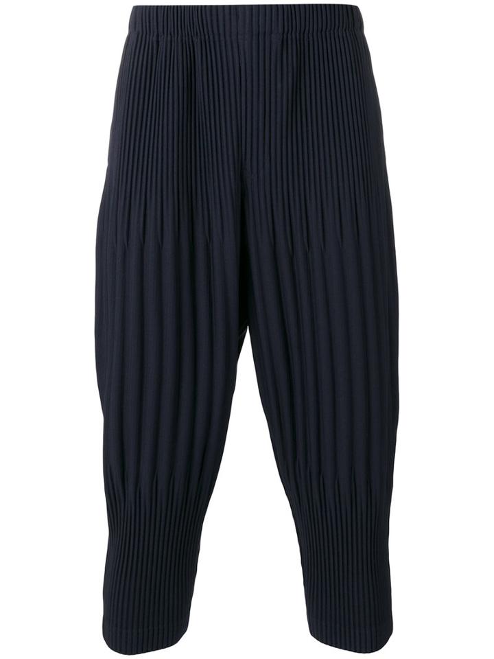Homme Plissé Issey Miyake Pleated Cropped Pants, Men's, Size: 2, Blue, Polyester