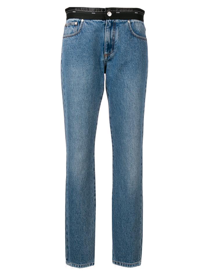 Msgm Contrast-waist Straight Leg Jeans - Blue