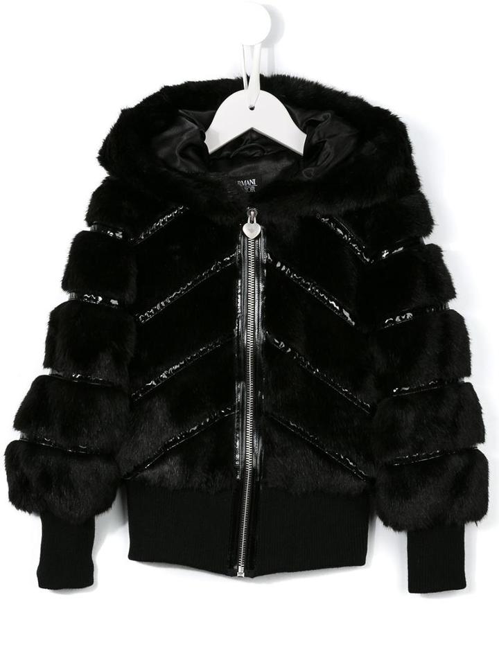 Faux Fur Jacket, Girl's, Size: 12 Yrs, Black, Armani Junior