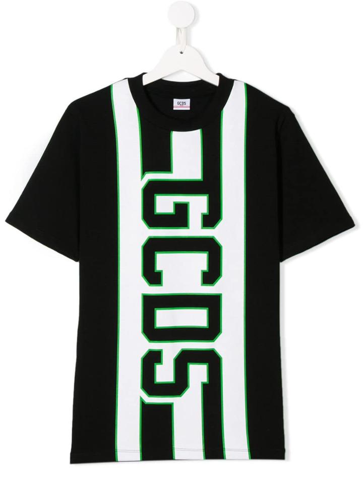 Gcds Kids Teen Panelled Logo Print T-shirt - Black