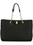 Salvatore Ferragamo Textured Tote Bag, Women's, Black, Lamb Skin