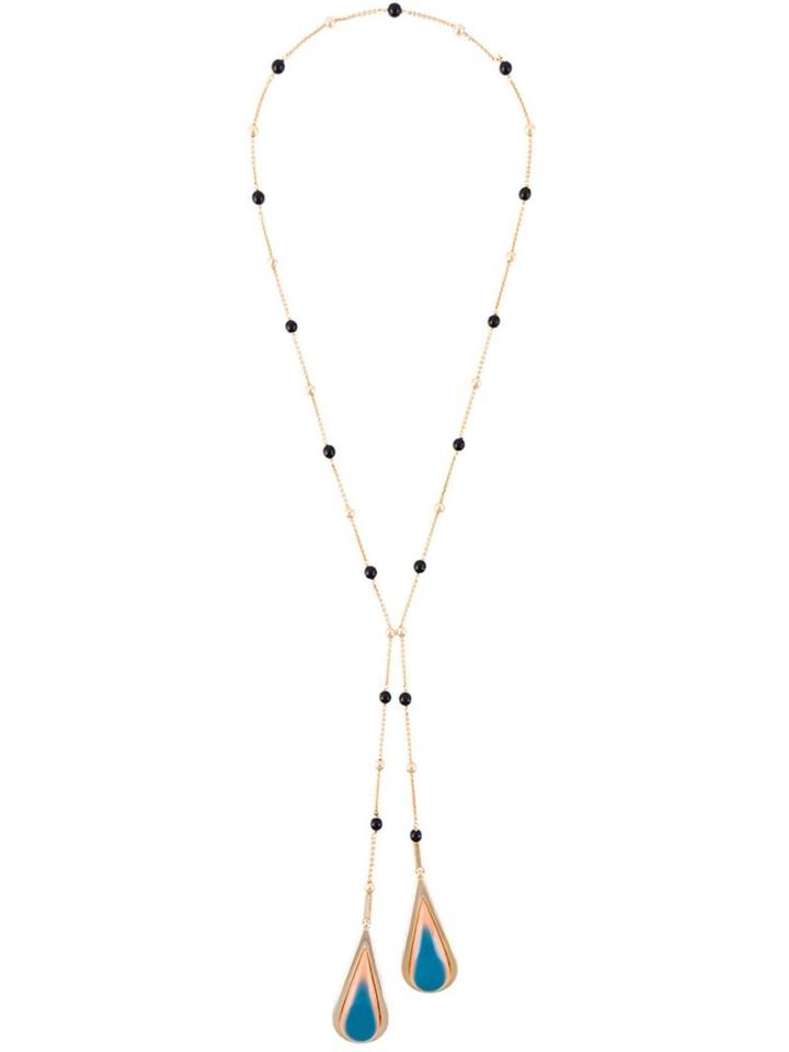 Etro Double Pendant Long Necklace, Women's, Metallic, Resin/brass
