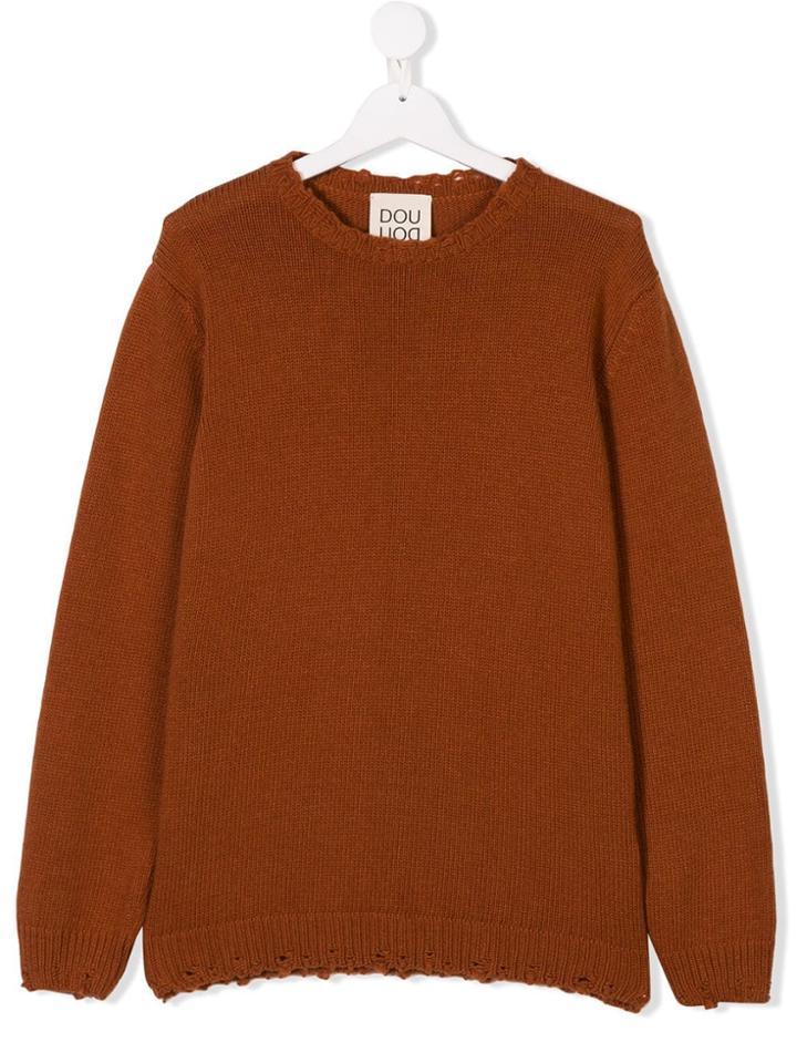 Douuod Kids Teen Distressed Knit Sweater - Yellow & Orange