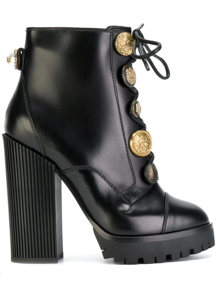 Dolce & Gabbana Lace-up Buttoned Boots - Black