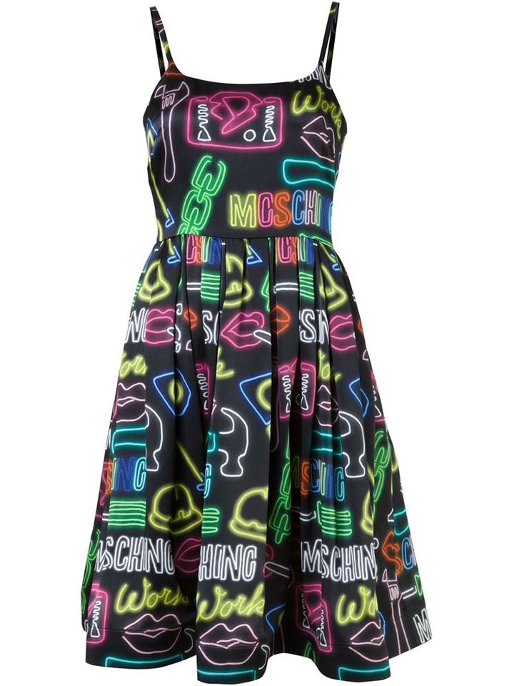 Moschino Neon Sign Dress, Women's, Size: 38, Black, Silk/rayon