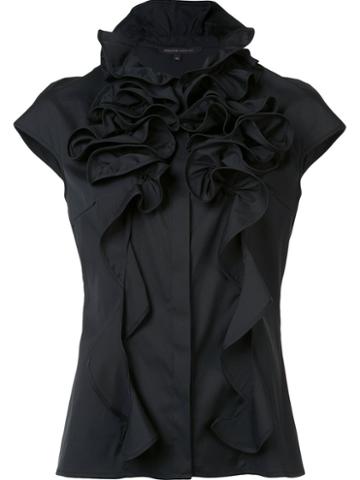 Walter Voulaz Ruffled Neck Detail Blouse, Women's, Size: 40, Black, Cotton/polyamide/spandex/elastane