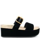 Prada Platform Buckle Sandals - Blue